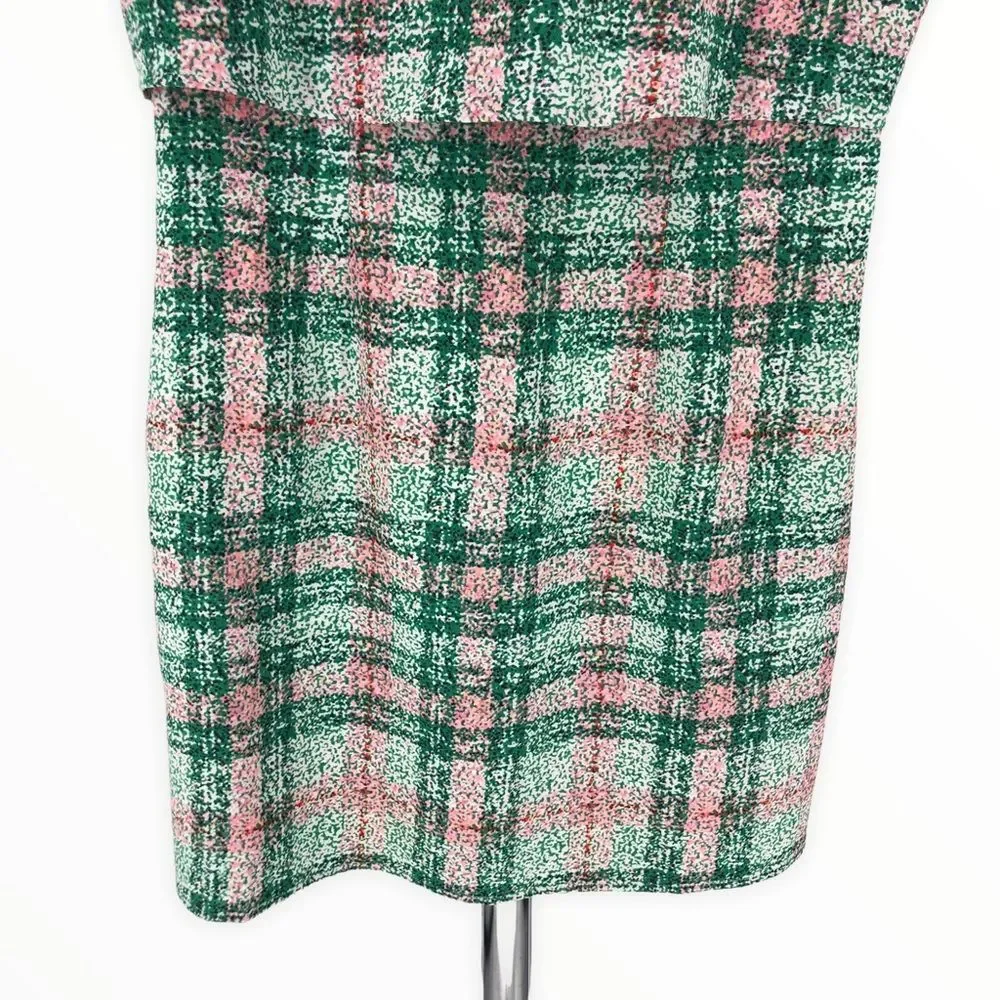 Cooper & Ella Pink Green Plaid Print Back Cutout Short Sleeve Dress size Small - Picture 5 of 12